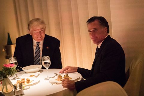 new york, ny   november 29 l to r president elect donald trump and mitt romney dine at jean georges restaurant, november 29, 2016 in new york city president elect donald trump and his transition team are in the process of filling cabinet and other high level positions for the new administration photo by drew angerergetty images