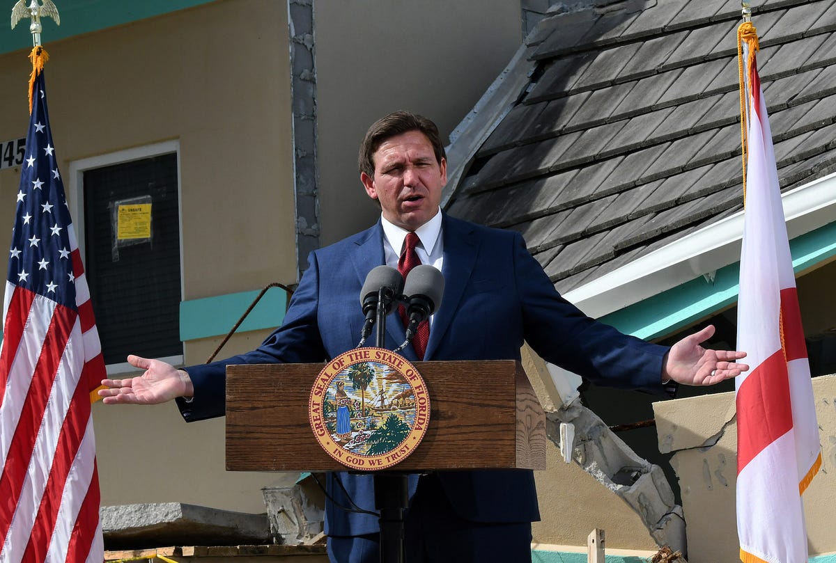 daytona beach shores, florida, united states 20230118 florida gov ron desantis speaks at a press conference to announce the award of $100 million for beach recovery following hurricanes ian and nicole in daytona beach shores in florida the funding will support beach projects within 16 coastal counties, with hard hit volusia county receiving the largest grant, over $37 million photo by paul hennessysopa imageslightrocket via getty images