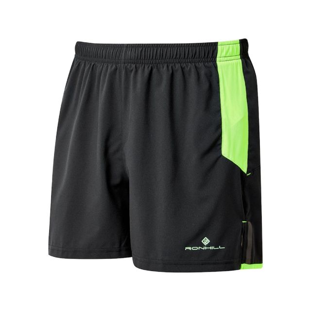 ronhill shorts zwart neon groen hardloopshorts zakken sportbroekje shorts