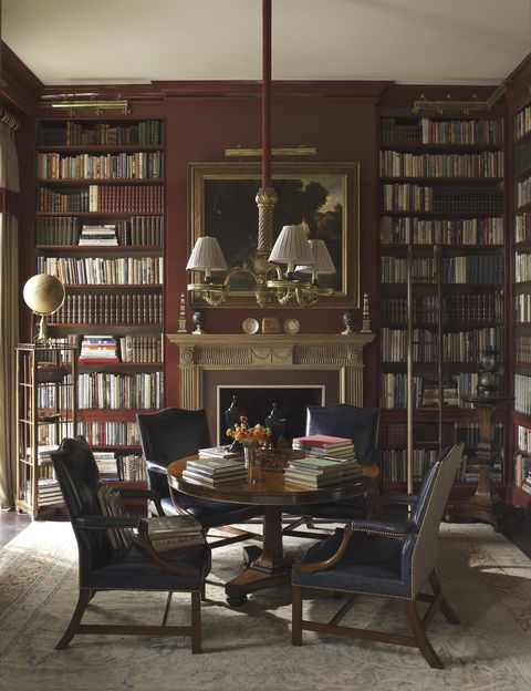 Furniture, Room, Interior design, Building, Living room, Bookcase, Shelving, Table, Home, Architecture, 