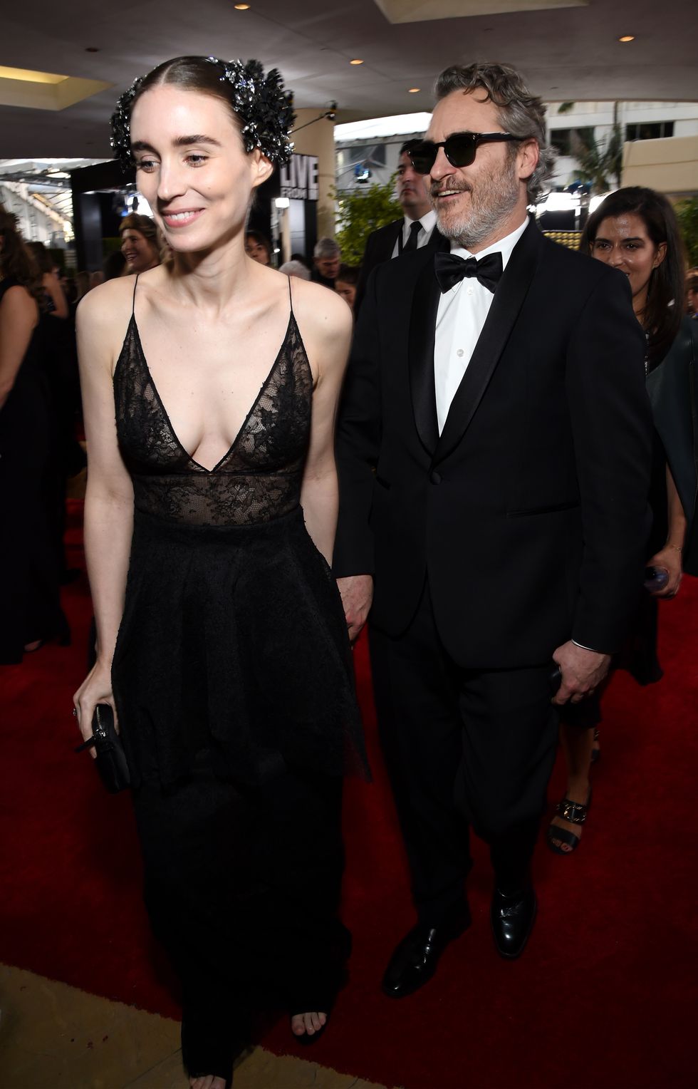 Rooney Mara and Joaquin Phoenix at the Golden Globes in January 2020.