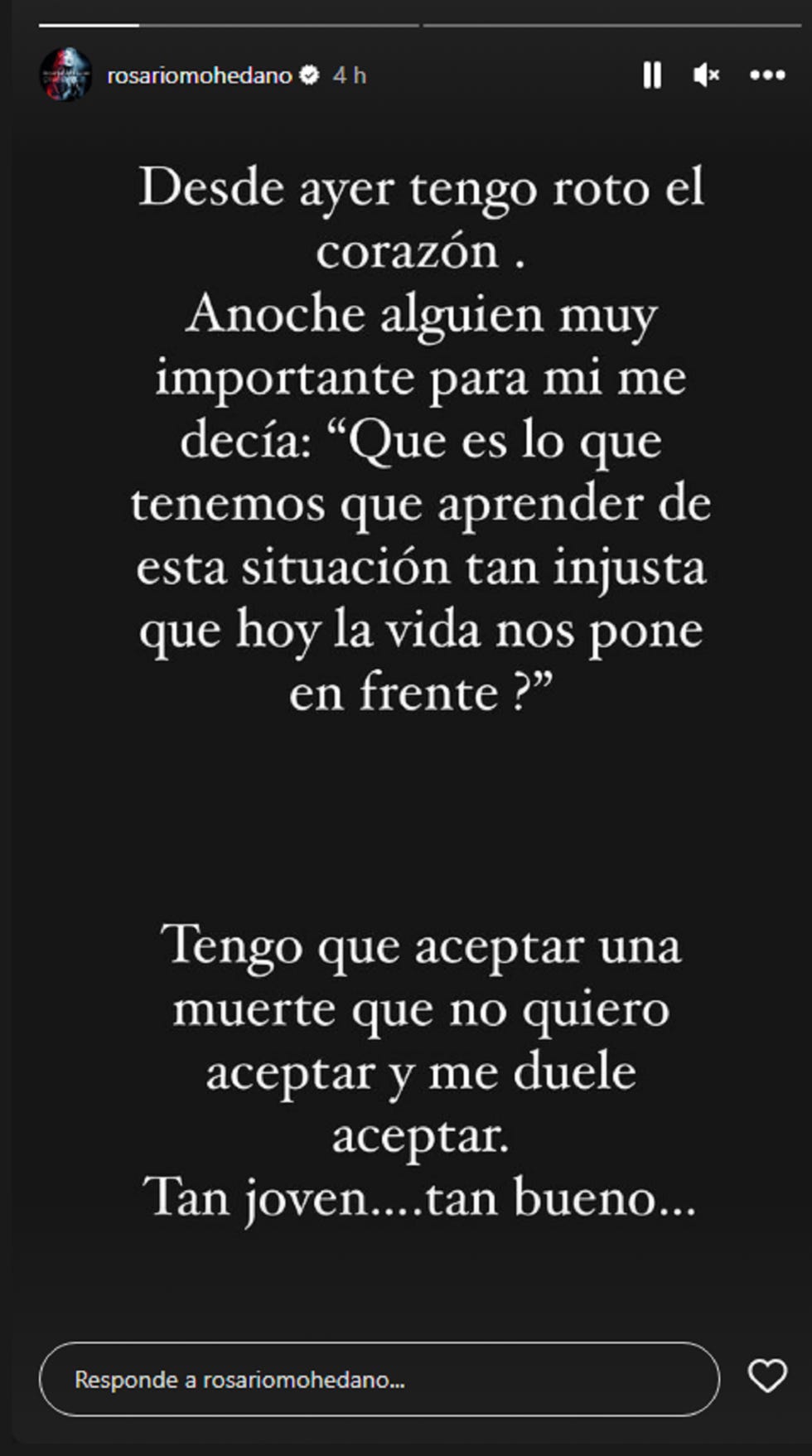 mensaje de rosario mohedano en instagram sobre la muerte de un ser querido