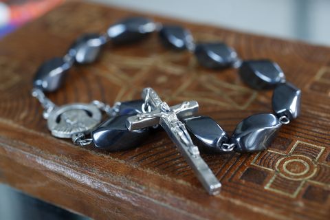 rosary on bible