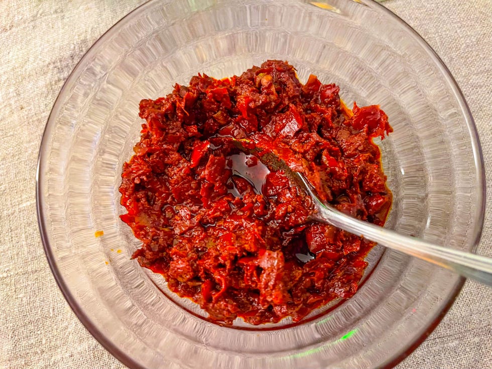 rose harissa in glass bowl
