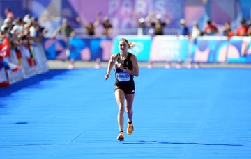 great britains rose harvey approaches the finish line, during the womens marathon on the sixteenth day of the 2024 paris olympic games in france picture date sunday august 11, 2024 photo by martin rickettpa images via getty images