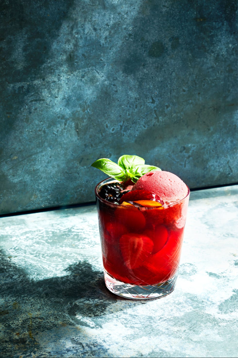 rose sangria with a scoop of raspberry ice cream