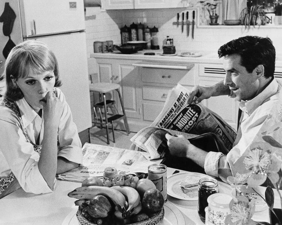 american actor, film director, and screenwriter john cassavetes (1929 – 1989) as guy woodhouse and american actress, activist, and former fashion model mia farrow as rosemary woodhouse in psychological horror film rosemarys baby, 1968. (photo by silver screen collection/getty images)