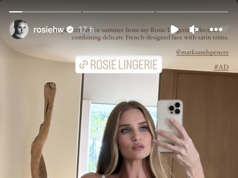 Rosie Huntington-Whiteley models bridal lingerie from her brand