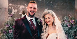 ross and sacha from married at first sight smile on their wedding day