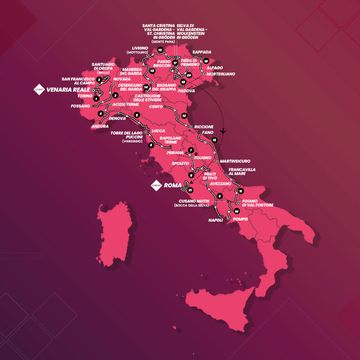 kaart van italië met alle etappes van de giro