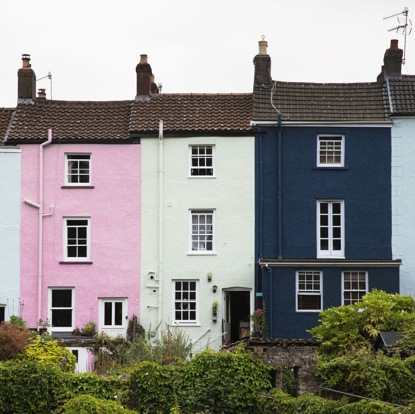 Row of Colourful Georgian Terraced Houses In Chepstow, Wales