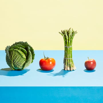 A row of different fruit and vegetables A row of different fruit and vegetables