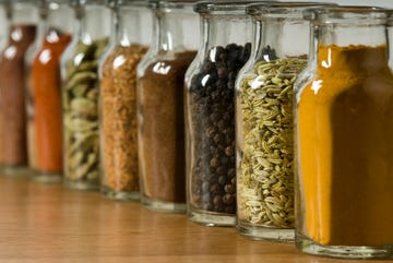 row of spice jars