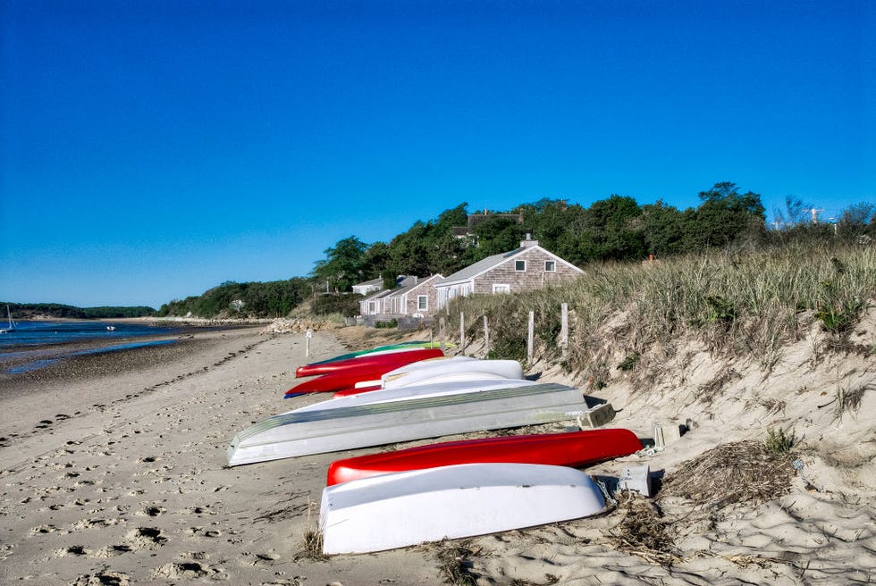 rowboats along mayo beach in wellfleet