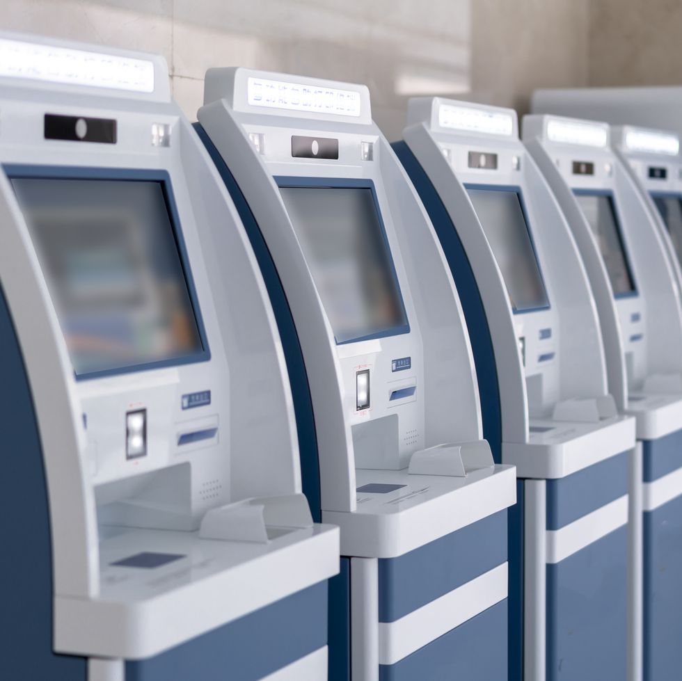 rows of electronic self service counters