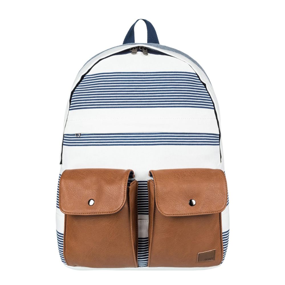 roxy stop and share striped blue backpack