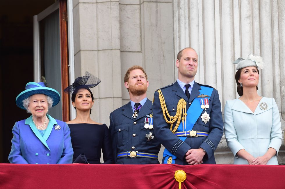 The Queen, Prince William, Kate Middleton, Meghan Markle, and Prince Harry