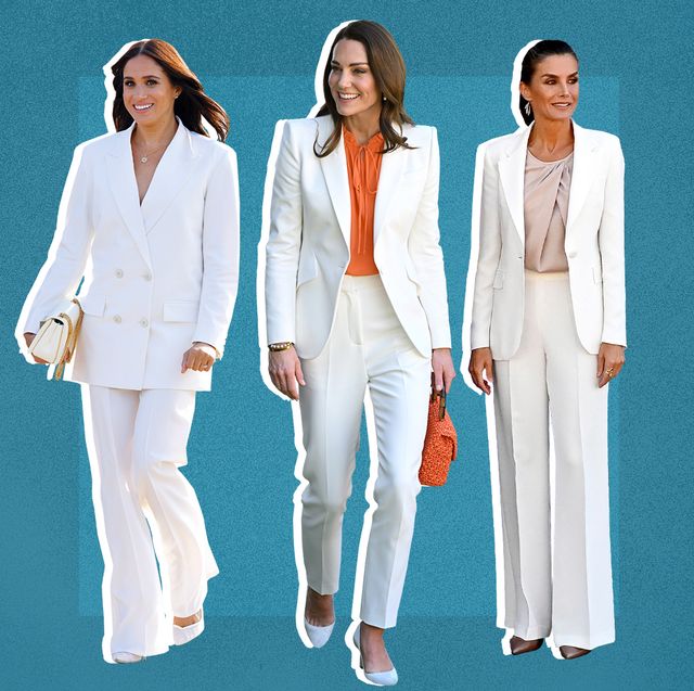 White Two Piece Suit Set, Short Blazer With Wide Leg Trousers One