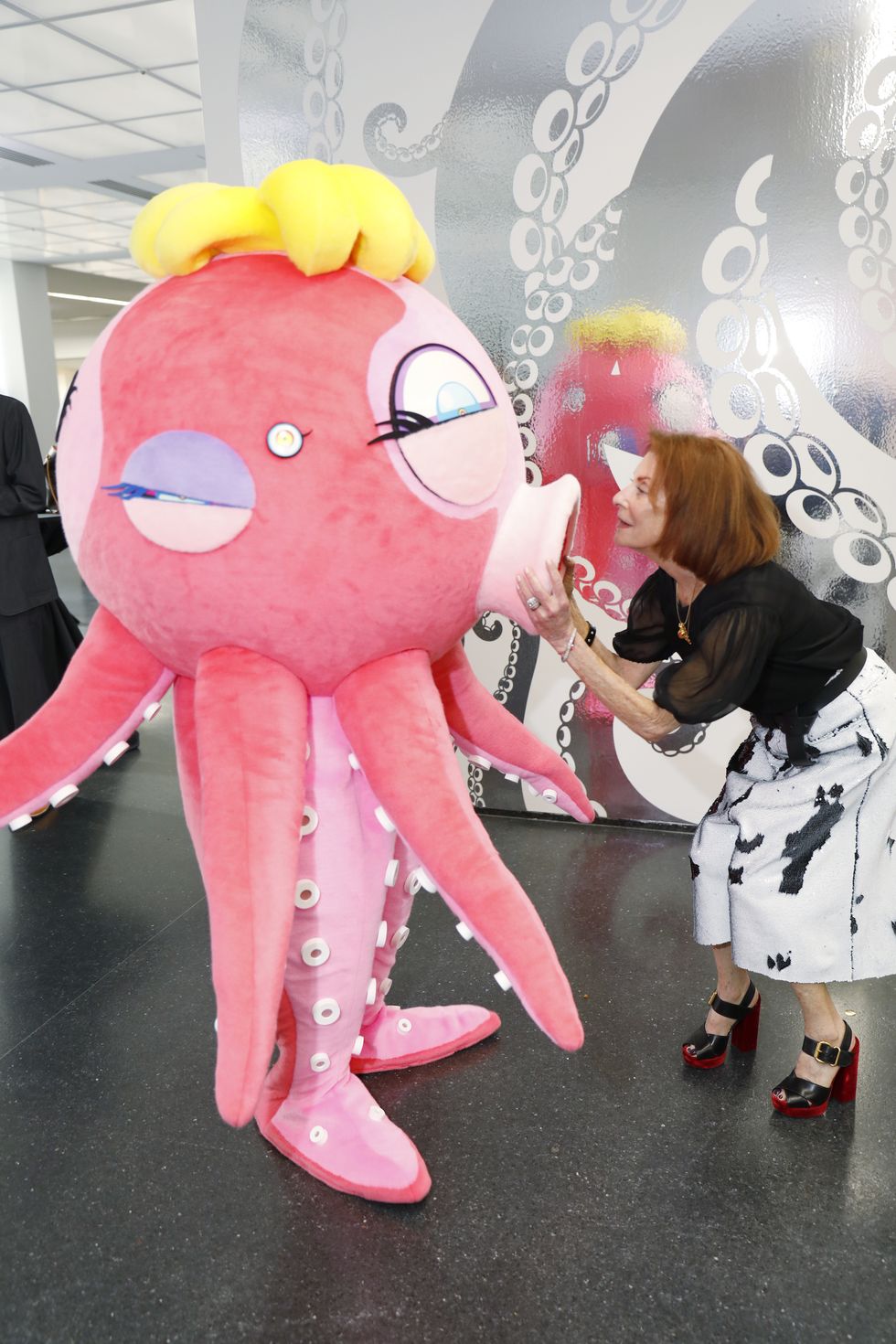 Pink, Stuffed toy, Mascot, Octopus, Organism, Fun, Plush, Textile, Costume, Toy, 