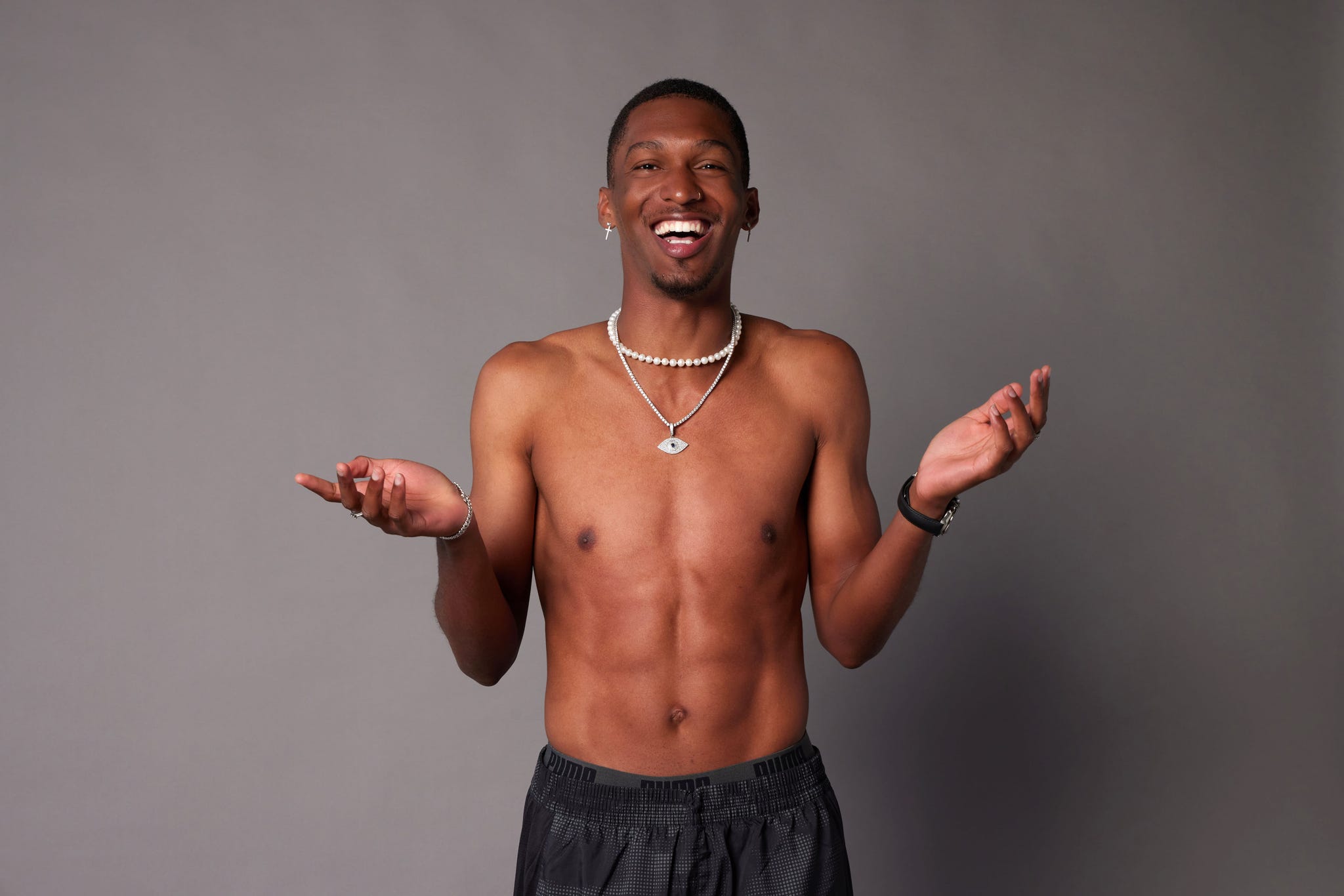 a man with no shirt