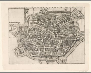 een plattegrond van de stad leiden rond 1600