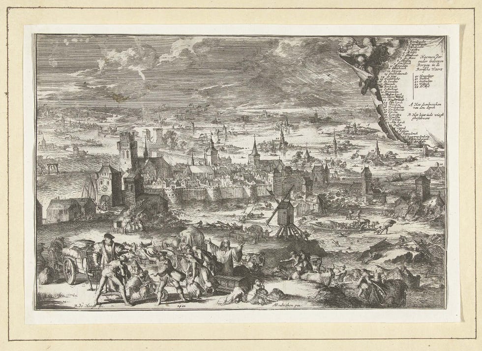 de sint elisabethsvloed van 1421 door romeyn de hooghe naar arnold houtbraken