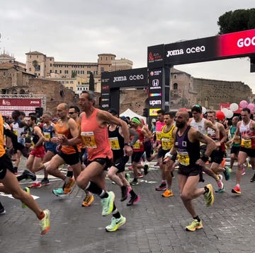 a group of people running