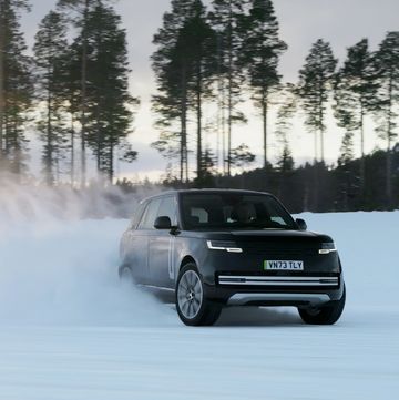 a car driving on a snowy road