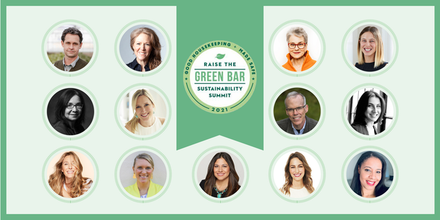 good housekeeping and made safe raise the green bar sustainability summit 2021 logo with speaker headshots
