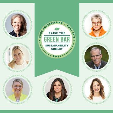 good housekeeping and made safe raise the green bar sustainability summit 2021 logo with speaker headshots