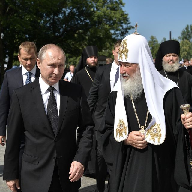 russian president vladimir putin l and russian patriarch kirill of moscow visit a marine church during navy day in saint petersburg on july 30, 2017president vladimir putin oversaw a pomp filled display of russia's naval might as the kremlin paraded its sea power from the baltic sea to the shores of syria some 50 warships and submarines were on show along the neva river and in the gulf of finland off the country's second city of saint petersburg after putin ordered the navy to hold its first ever parade on such a grand scale   afp photo  sputnik  alexey nikolsky        photo credit should read alexey nikolskyafp via getty images