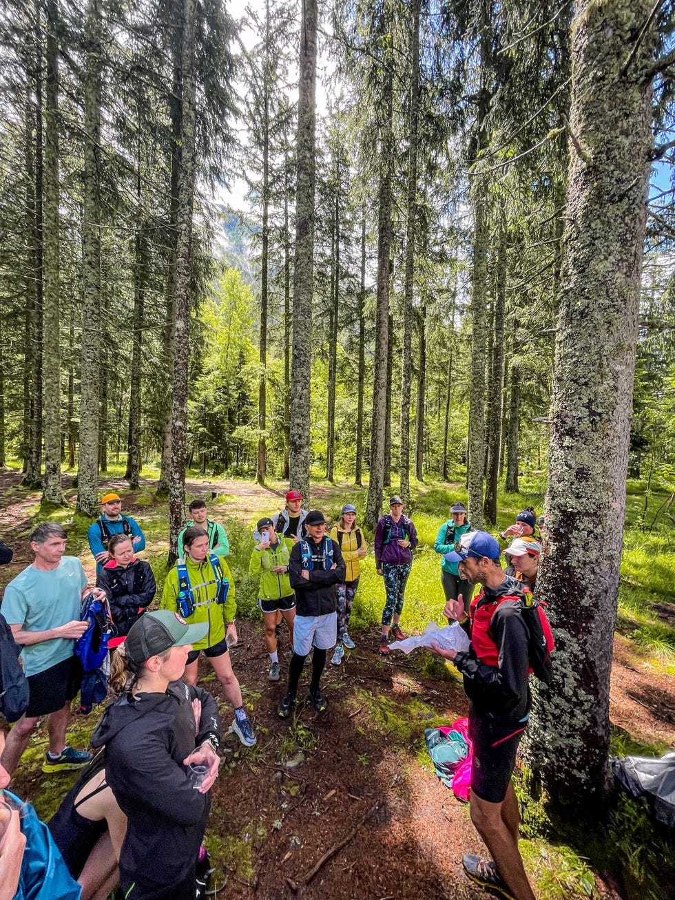 group of trail runners in the forest