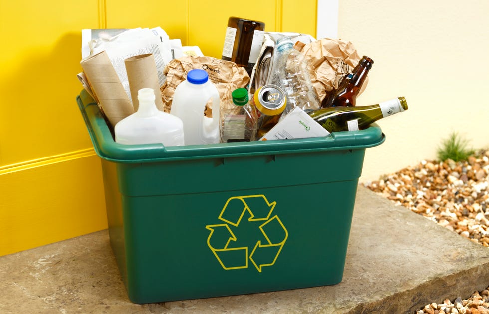 rubbish for recycling on a doorstep for collection