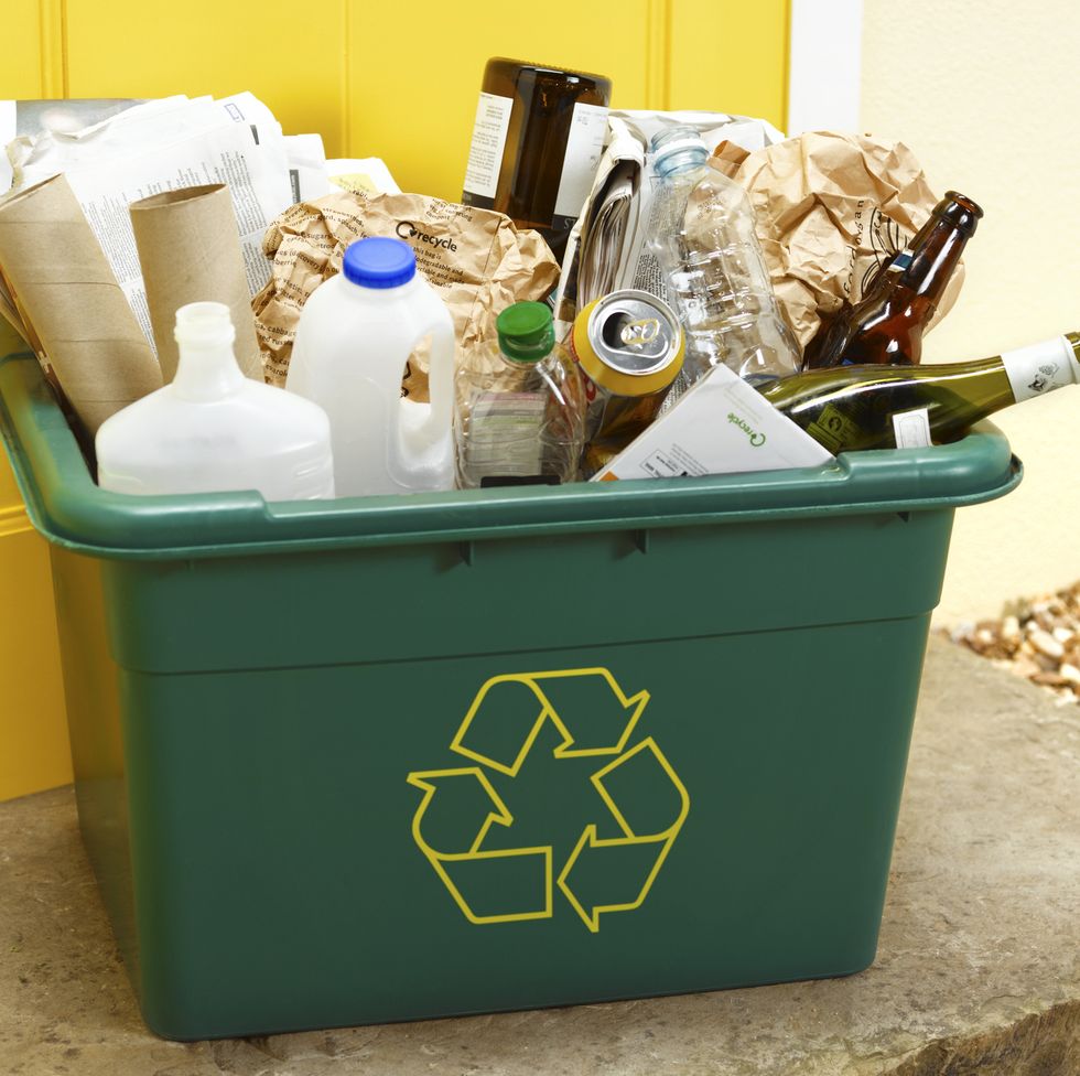 trash for recycling on a doorstep for collection