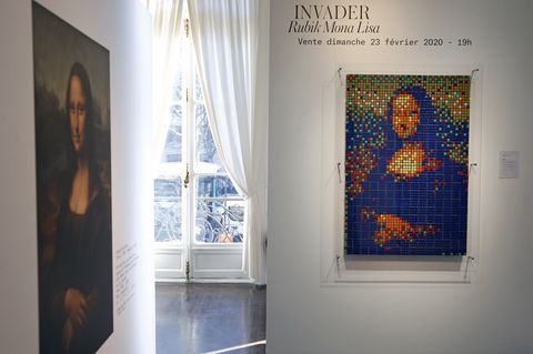 "Rubik Mona Lisa" By Street Artist Invader Is Displayed At Artcurial Auction House In Paris