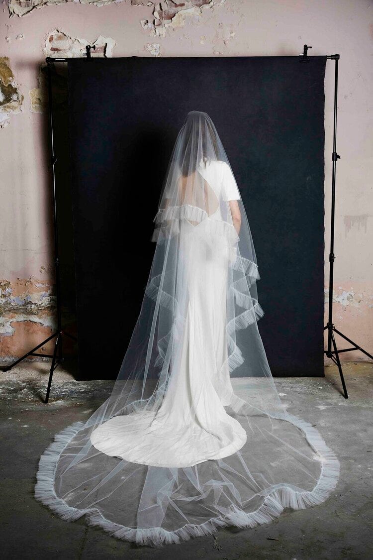 White Lace Wedding Veil Cathedral Length Veil - VQ