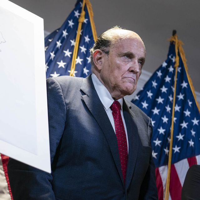 washington, united states   nov 19 former new york city mayor rudy giuliani, lawyer for us president donald trump, stands next to a map showing the swing states during a news conference about lawsuits related to the presidential election results at the republican national committee headquarters in washington, dc, on thursday nov 19, 2020 photo by sarah silbiger for the washington post via getty images