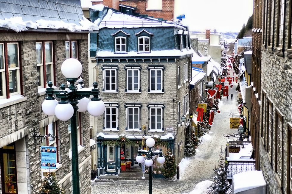 rue petit champlain on a snowy winter day