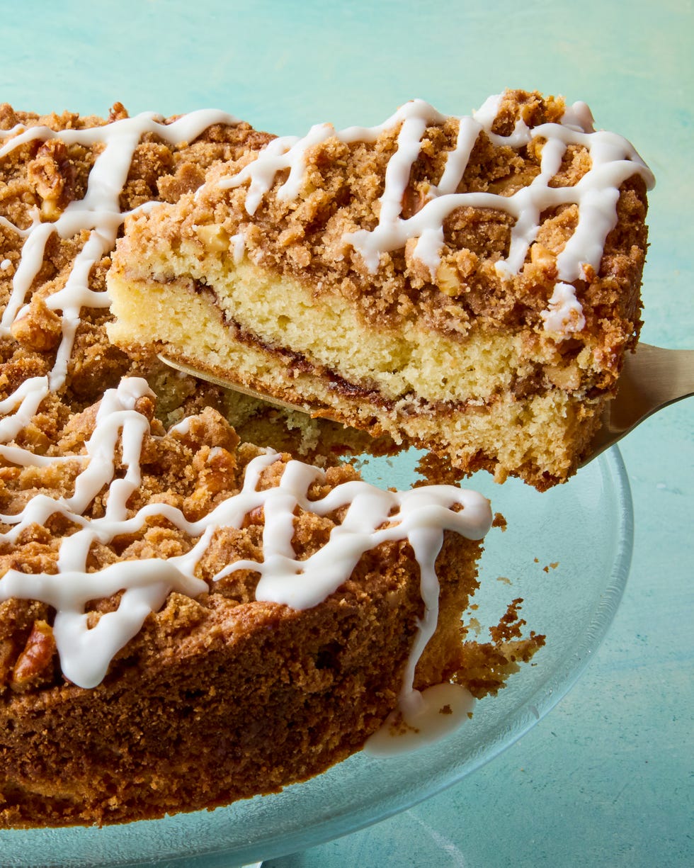 rum crumb cake drizzled with icing