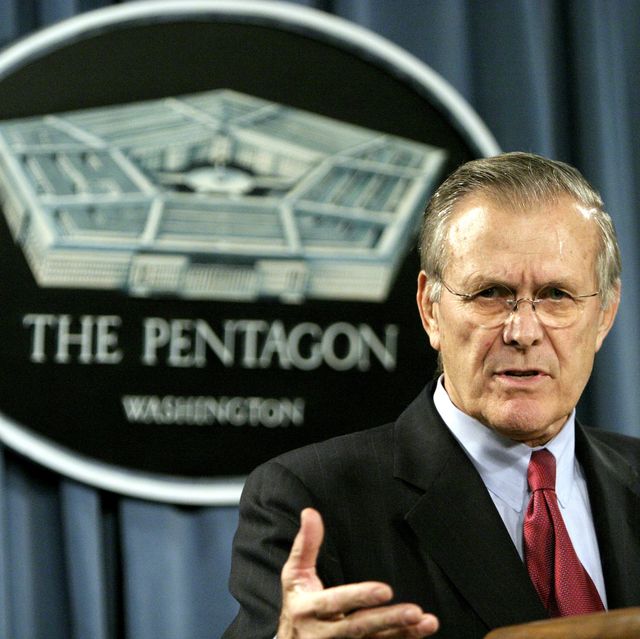 arlington   january 11 defense secretary donald rumsfeld gestures during a joint press conference with russia's minister of defense at the pentagon january 11, 2005 in arlington, virginia photo by shaun heasleygetty images