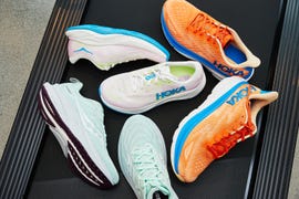 hoka and saucony shoes on treadmill belt