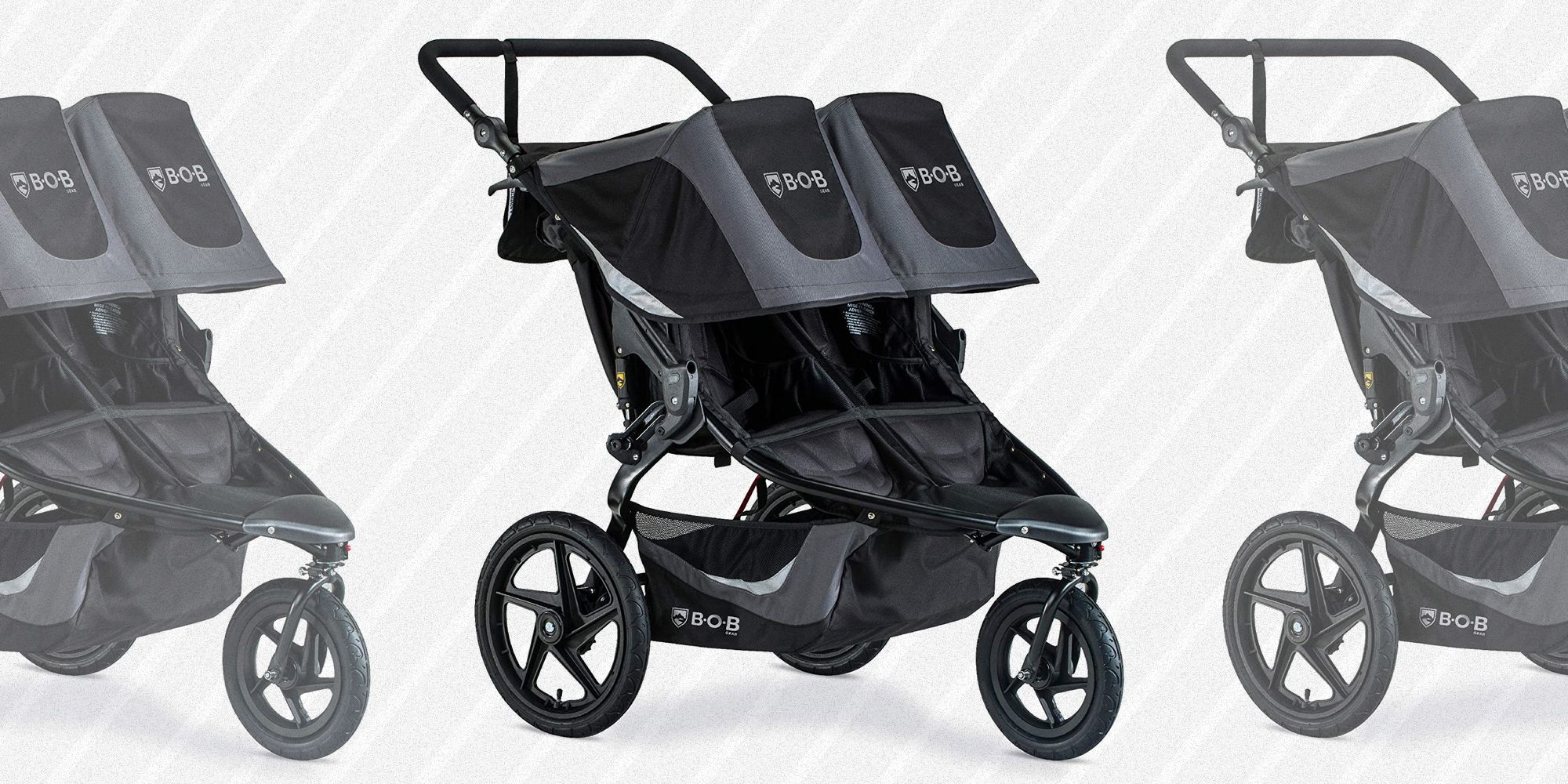 Double jogging stroller shop front and back