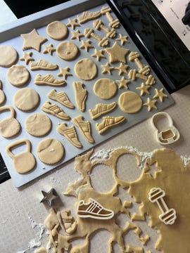 sugar cookies in the shape of running gear