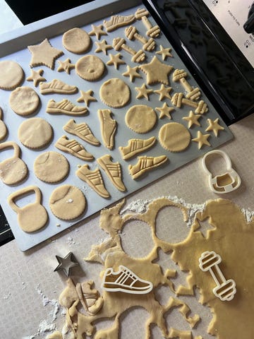 sugar cookies in the shape of running gear