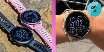 garmin watches on a rough surface side by side with a person wearing a garmin watch