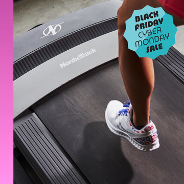 display showing fitness features on a nordictrack device and a person running on a treadmill display showing fitness features on a nordictrack device and a person running on a treadmill