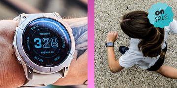garmin fenix 7x, apple watch, person running with apple watch