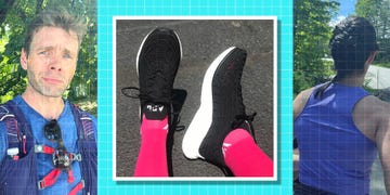 patagonia capilene shirt, apl techloom zipline running shoes, lululemon senseknit running tank top