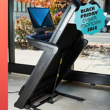 Black Friday Treadmill Deals 2024 treadmill shown in a gym setting with a running person and promotional banner