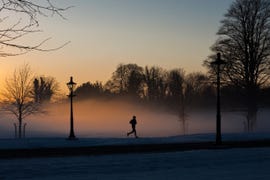 daylight saving time runner in the misty phoenix park